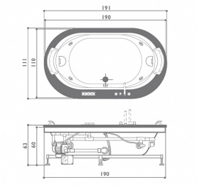 Ванна 190х110см для смес белая с подсв.и дез. JACUZZI 9F43-211A в Волгограде 2